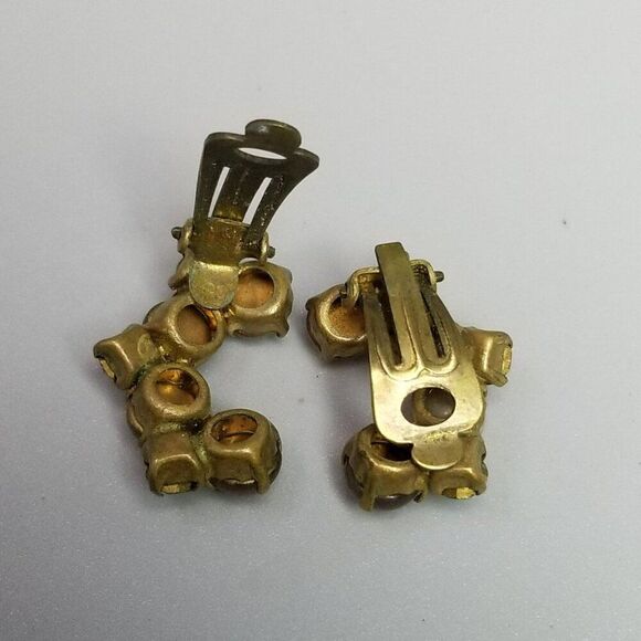 Vintage Made in Germany Pastel Rhinestone Moonglow Clip On Earrings Retro Estate - Picture 4 of 9